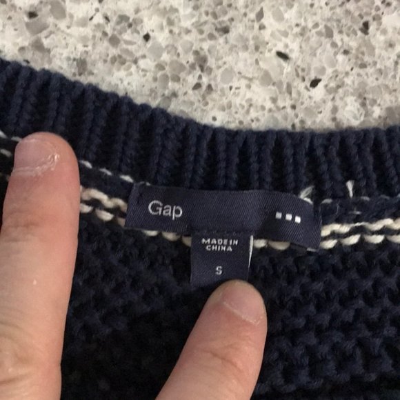 {GAP} Navy Striped Open Knit Pullover Sweater - Picture 8 of 9